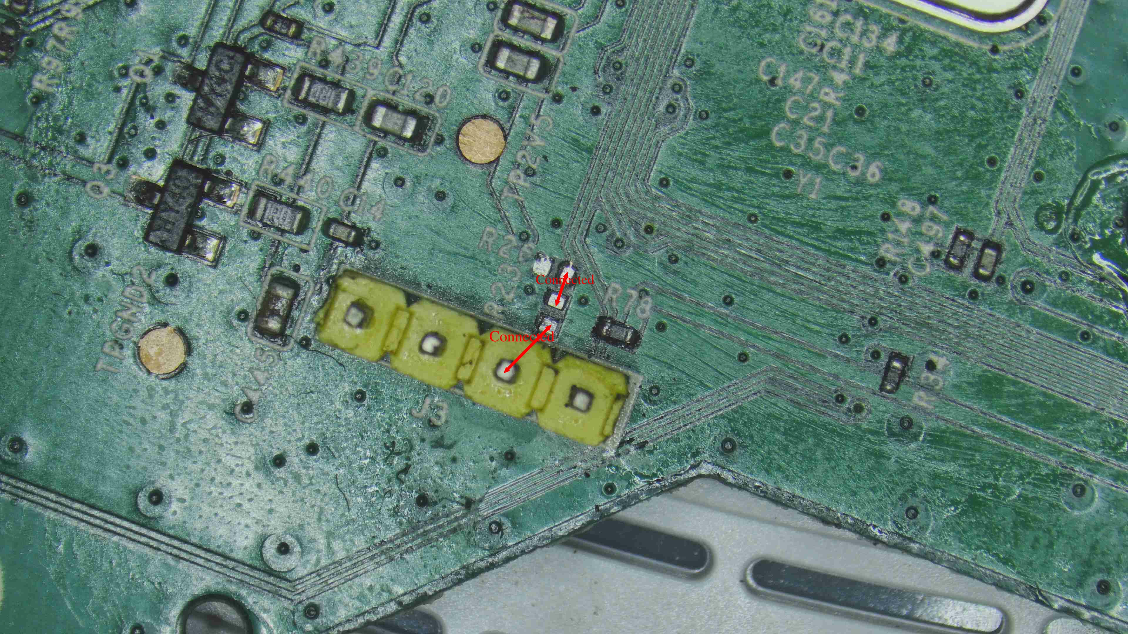 Discontinuity between Rx Pad and Resistor Pad